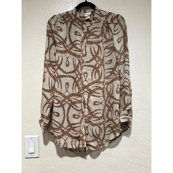 Richard Allen x H&M Tops - Richard Allen x H&M Geometric Snake Print Blouse Mandarin Collar Cream US 2